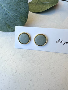 Stud Earrings - Gray Green + Gold Rim