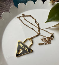Load image into Gallery viewer, Upcycled Designer Pendant Necklace #224- Black &amp; Gold Triangle
