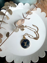 Load image into Gallery viewer, Upcycled Designer Pendant Necklace #215- Round Gold &amp; Black
