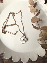 Load image into Gallery viewer, Upcycled Designer Pendant Necklace #217- White &amp; Gold Clover
