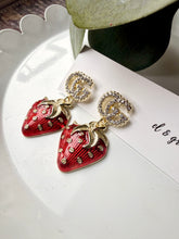 Load image into Gallery viewer, Upcycled Designer Pendant Earrings #111 - Strawberries
