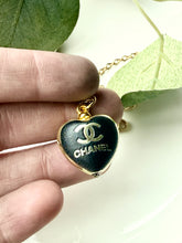 Load image into Gallery viewer, Upcycled Designer Pendant Necklace #194 - Black Heart
