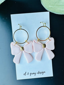 Bow Dangle Earrings - Pale Pink