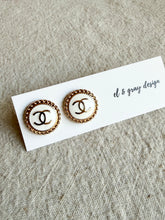Load image into Gallery viewer, Upcycled Designer Pendant Earrings #106 - White &amp; Gold Circles
