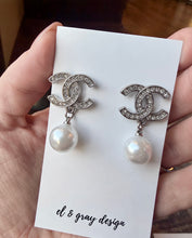 Load image into Gallery viewer, Upcycled Designer Pendant Earrings #123 - Silver &amp; Pearls
