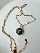 Load image into Gallery viewer, Upcycled Designer Pendant Necklace #126 - black and gold
