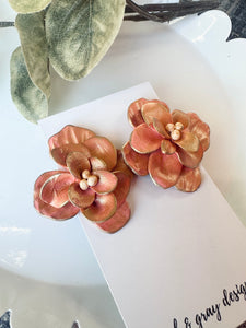 Rose Gold Large Stud Flower Dangle Earrings