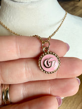 Load image into Gallery viewer, Upcycled Designer Triangle Pendant Necklace #149- pink &amp; gold
