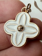 Load image into Gallery viewer, Upcycled Designer Pendant Necklace #217- White &amp; Gold Clover
