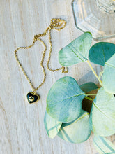 Load image into Gallery viewer, Upcycled Designer Pendant Necklace #121-Black Heart Gold Trim
