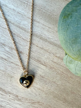 Load image into Gallery viewer, Upcycled Designer Pendant Necklace #121-Black Heart Gold Trim
