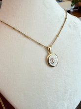 Load image into Gallery viewer, Upcycled Designer Pendant Necklace #158 - White &amp; Gold Oval
