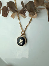 Load image into Gallery viewer, Upcycled Designer Pendant Necklace #126 - black and gold
