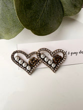 Load image into Gallery viewer, Upcycled Designer Pendant Earrings #112 - Pearled Hearts
