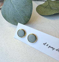 Load image into Gallery viewer, Stud Earrings - Gray Green + Gold Rim
