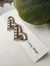 Load image into Gallery viewer, Upcycled Designer Pendant Earrings #112 - Pearled Hearts
