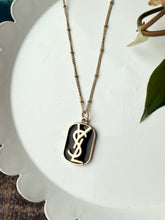 Load image into Gallery viewer, Upcycled Designer Pendant Necklace #225- Black &amp; Gold Triangle Rectangle
