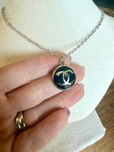 Load image into Gallery viewer, Upcycled Designer Pendant Necklace #145 - Silver &amp; Black
