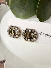 Load image into Gallery viewer, Upcycled Designer Pendant Earrings #113 - Square Pearled
