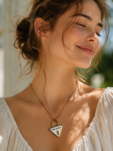 Load image into Gallery viewer, Upcycled Designer Pendant Necklace #219- White &amp; Gold Triangle

