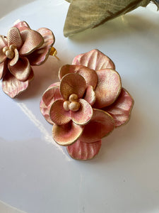 Rose Gold Large Stud Flower Dangle Earrings
