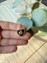 Load image into Gallery viewer, Upcycled Designer Pendant Necklace #121-Black Heart Gold Trim
