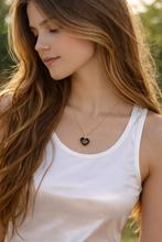 Load image into Gallery viewer, Upcycled Designer Pendant Necklace #121-Black Heart Gold Trim
