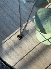 Load image into Gallery viewer, Upcycled Designer Pendant Necklace #121-Black Heart Gold Trim
