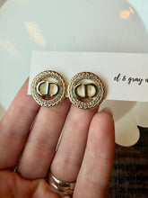 Load image into Gallery viewer, Upcycled Designer Pendant Earrings #122 - Gold Jewel Rimmed
