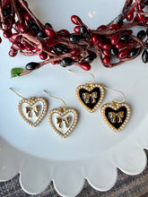 Load image into Gallery viewer, Pearl Heart Dangle Earrings
