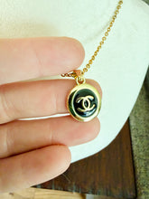 Load image into Gallery viewer, Upcycled Designer Pendant Necklace #157 - Black &amp; Gold Oval
