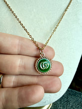 Load image into Gallery viewer, Kelly Green and Gold Upcycled Designer Pendant Necklace #155 - Kelly Green
