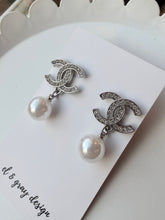 Load image into Gallery viewer, Upcycled Designer Pendant Earrings #123 - Silver &amp; Pearls
