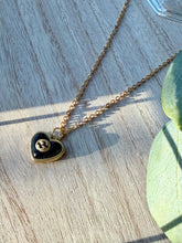 Load image into Gallery viewer, Upcycled Designer Pendant Necklace #121-Black Heart Gold Trim
