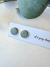 Load image into Gallery viewer, Stud Earrings - Gray Green + Gold Rim
