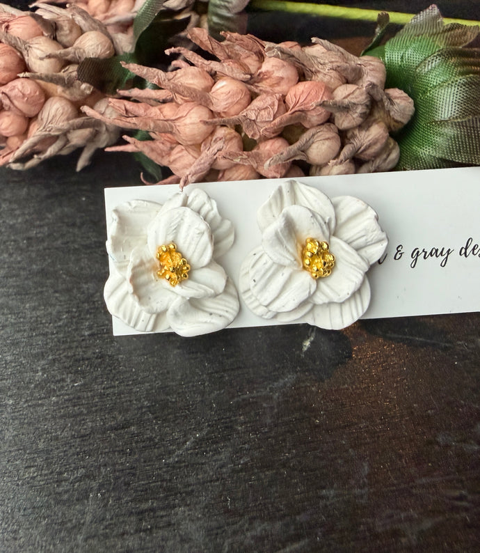 White Flower Large Stud Earrings