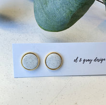 Load image into Gallery viewer, Stud Earrings - Speckled White + Gold Rim
