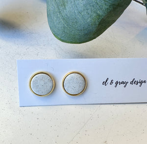 Stud Earrings - Speckled White + Gold Rim