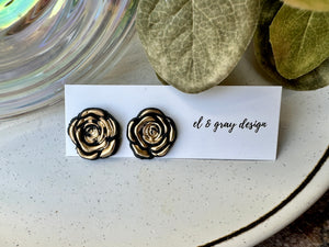 Rosette Stud Earrings - Black & Gold