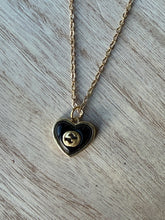 Load image into Gallery viewer, Upcycled Designer Pendant Necklace #121-Black Heart Gold Trim
