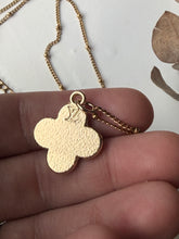 Load image into Gallery viewer, Upcycled Designer Pendant Necklace #217- White &amp; Gold Clover

