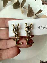 Load image into Gallery viewer, Upcycled Designer Pendant Earrings #119 - Golden Sticks
