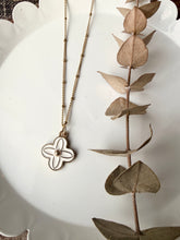 Load image into Gallery viewer, Upcycled Designer Pendant Necklace #217- White &amp; Gold Clover
