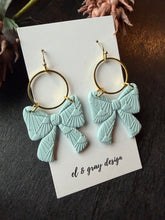 Load image into Gallery viewer, Blue Bow Dangle Earrings
