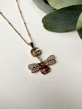 Load image into Gallery viewer, Upcycled Designer Pendant Necklace #170- Dangling Bee
