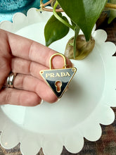 Load image into Gallery viewer, Upcycled Designer Pendant Necklace #224- Black &amp; Gold Triangle
