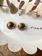 Load image into Gallery viewer, Upcycled Designer Pendant Earrings #113 - Gold Buttons
