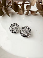 Load image into Gallery viewer, Upcycled Designer Pendant Earrings #115-Silver Buttons
