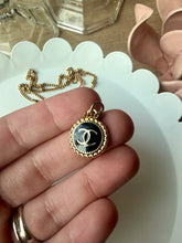 Load image into Gallery viewer, Upcycled Designer Pendant Necklace #232 - Gold Rimmed Black Coin

