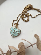 Load image into Gallery viewer, Upcycled Designer Pendant Necklace #210 - Embossed Heart Blue
